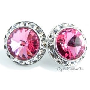 Star Light Pink Crystal Round Earrings